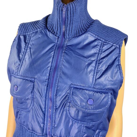 Y2k MCM Purple Zip Up Quilted Sleeveless Ribbed Turtleneck Vintage Vest Size XL - Picture 2 of 10